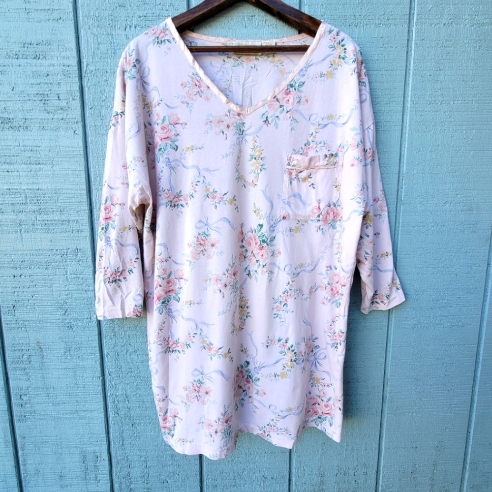 90s Victoria's Secret Gold Label 100% Cotton Floral Cottagecore Sleepshirt M/L